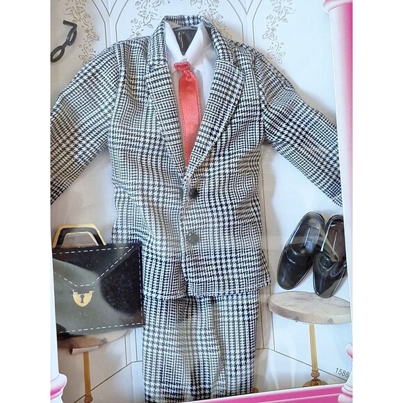 Vtg 1996 Mattel Barbie KEN Fashion Avenue Blak n White Plaid Business Outfit New - Picture 2 of 4